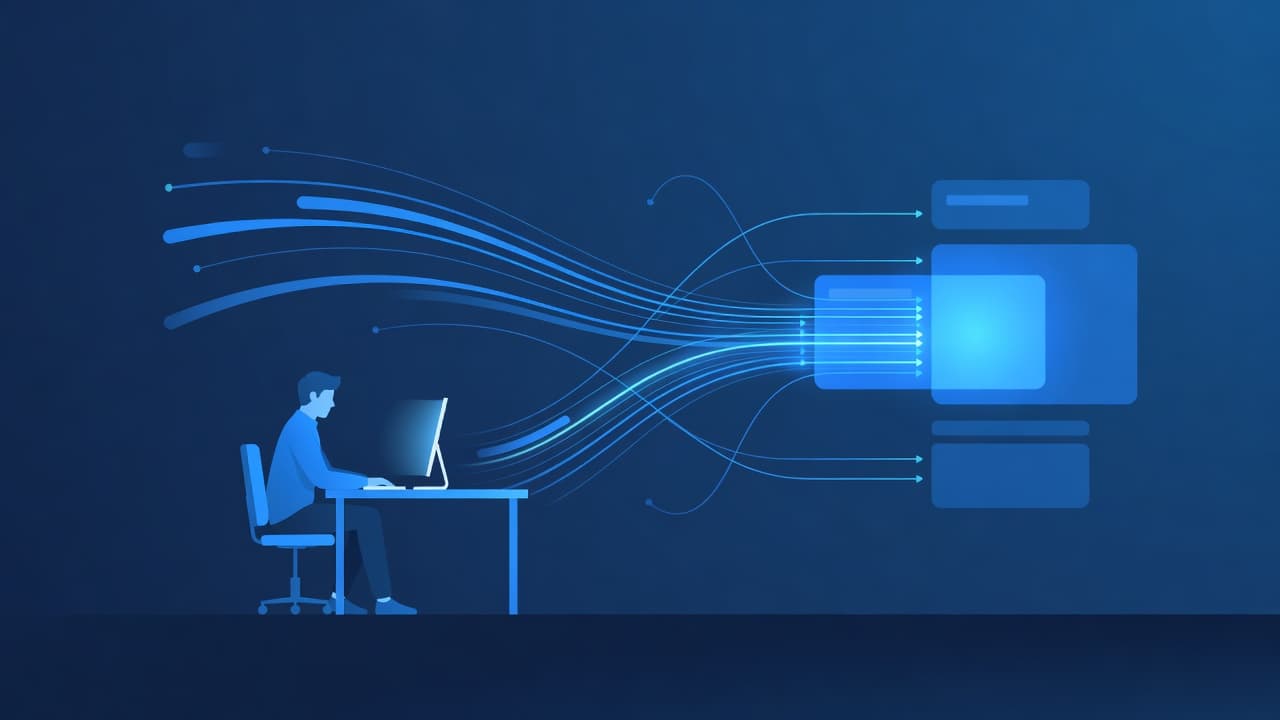 A vector illustration of a person analyzing search data on a computer.