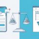 A split-screen graphic comparing a social media lead form on a phone with a desktop qualification funnel.