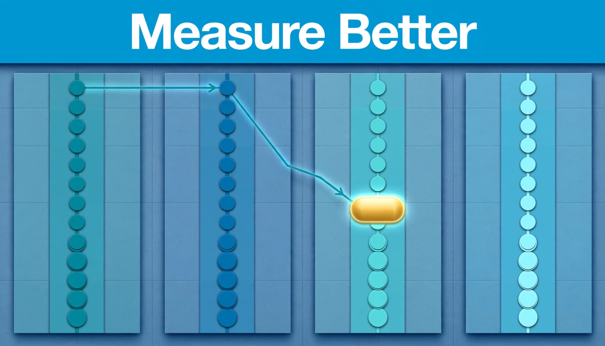 A blue scorecard board tracks frequency, visibility, sentiment, and citations with one highlighted brand marker.
