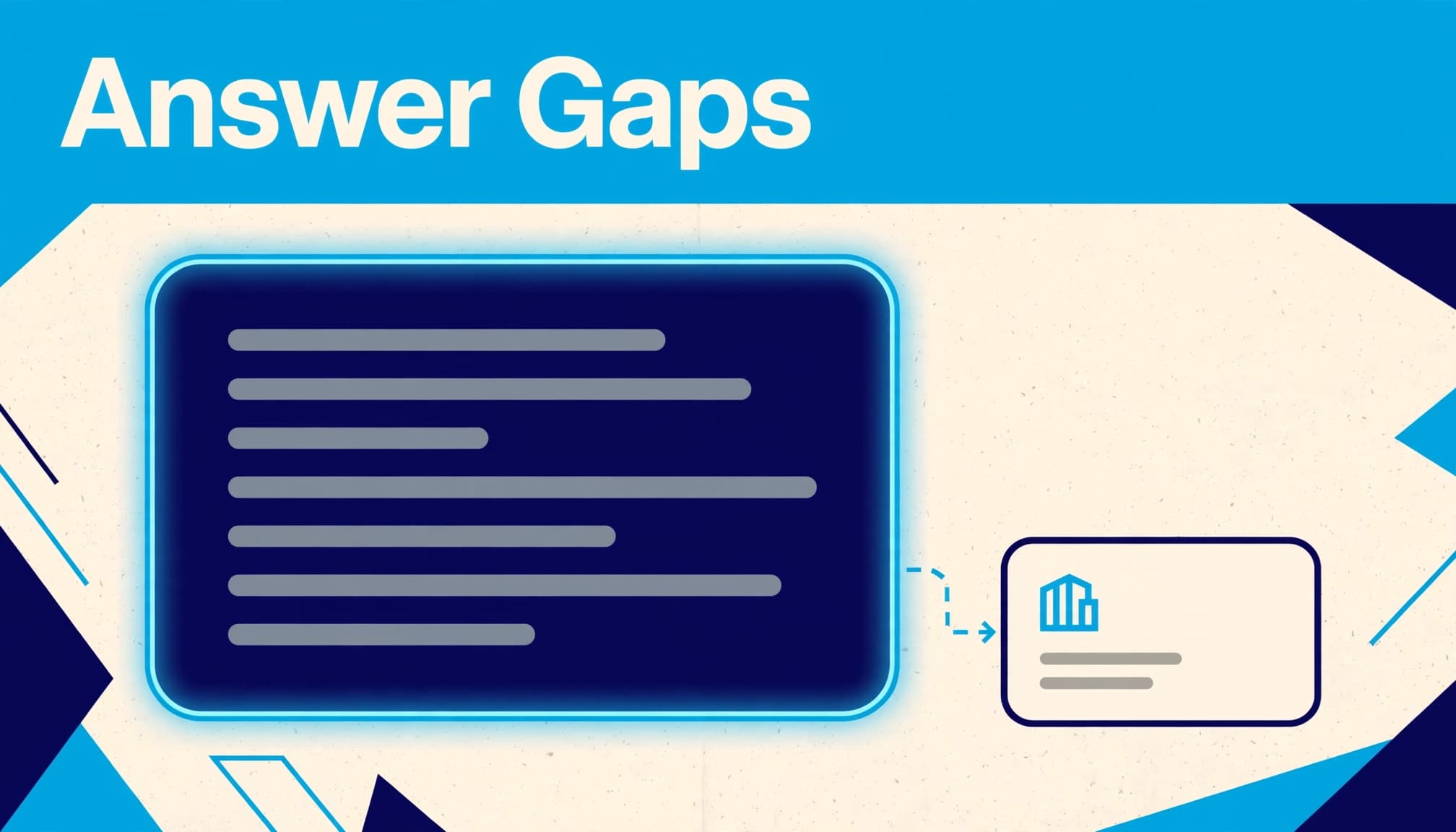 A blue answer card sits apart from a small company profile card beneath the heading