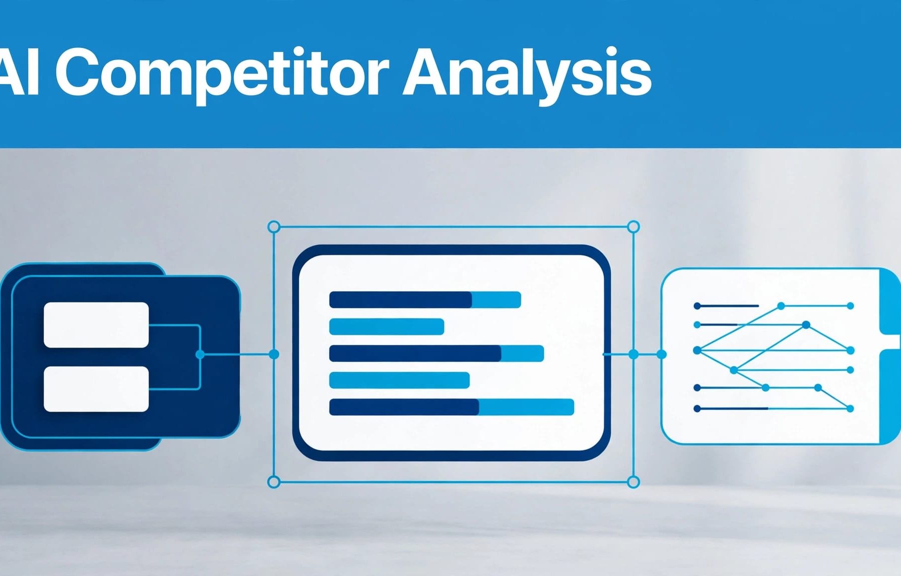A blue analytics dashboard compares search results and competitors beneath a bold headline.
