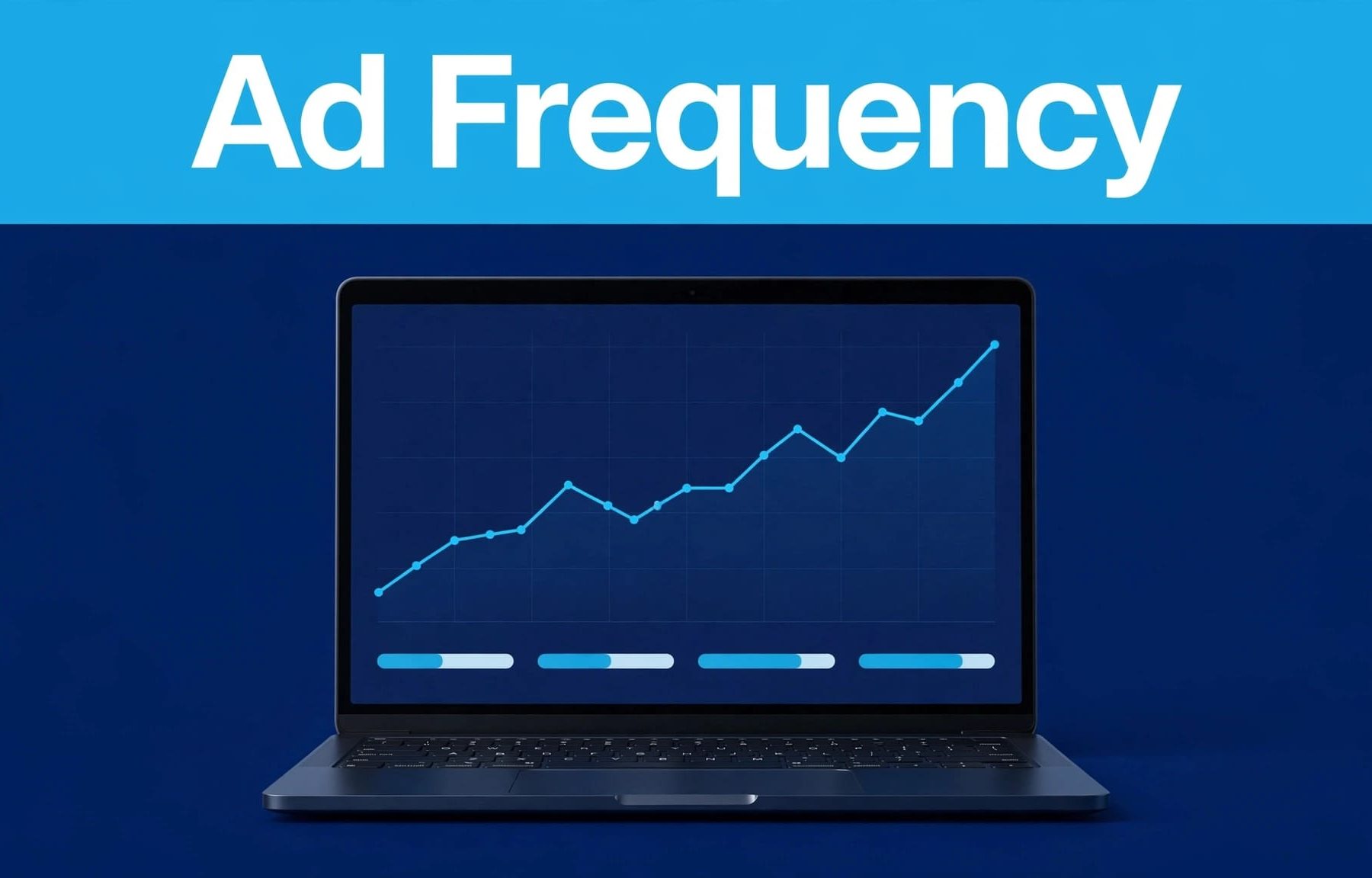 Laptop showing an ad frequency dashboard with rising campaign metrics.