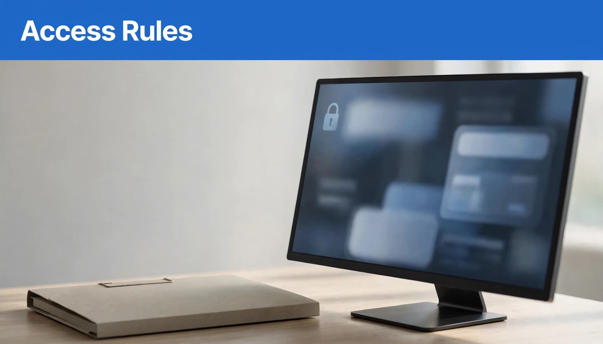 A closed research folder sits beside a monitor with an abstract secure browser window.