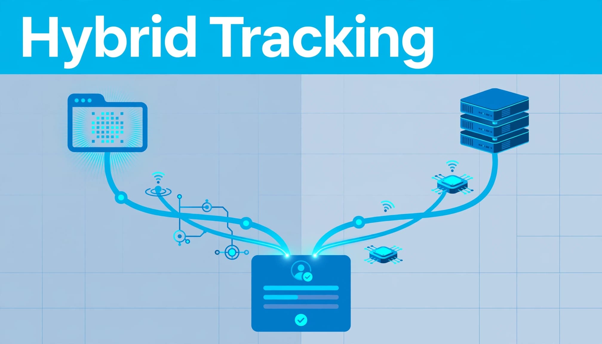 Two tracking pathways converge on a central CRM conversion record.