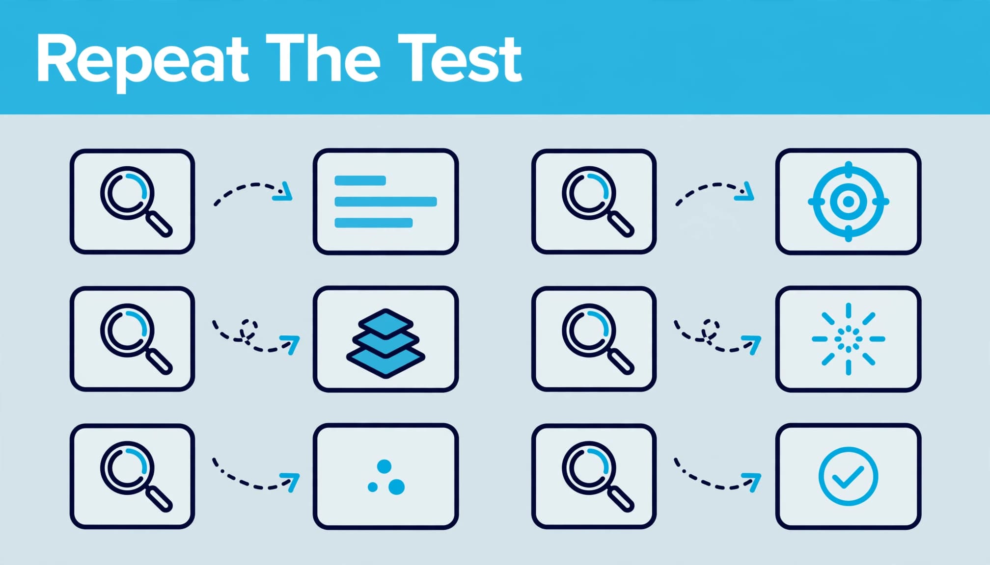 A grid of query cards leads to varied answer tiles and citation markers beneath a blue headline.