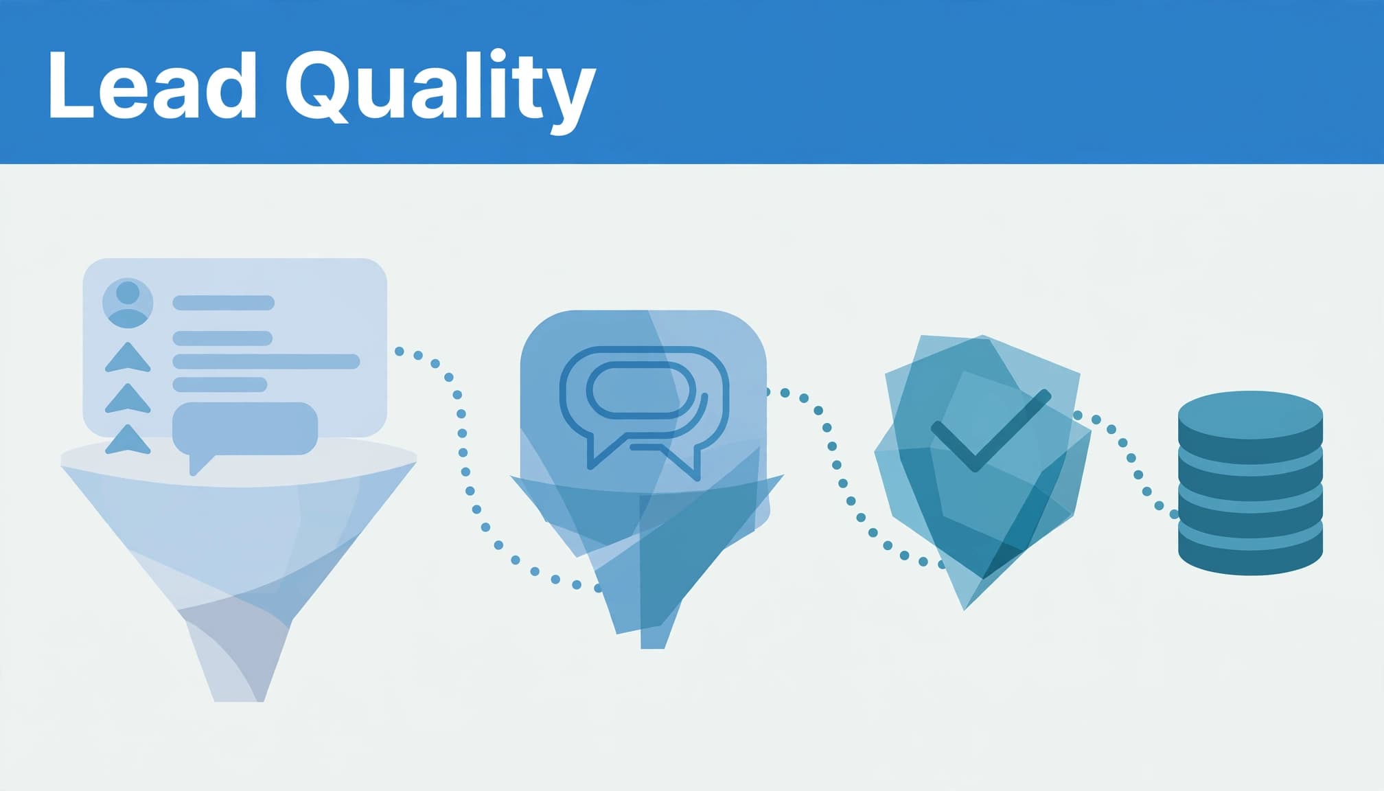 An infographic with the heading Lead Quality showing a marketing funnel flow and database icon.