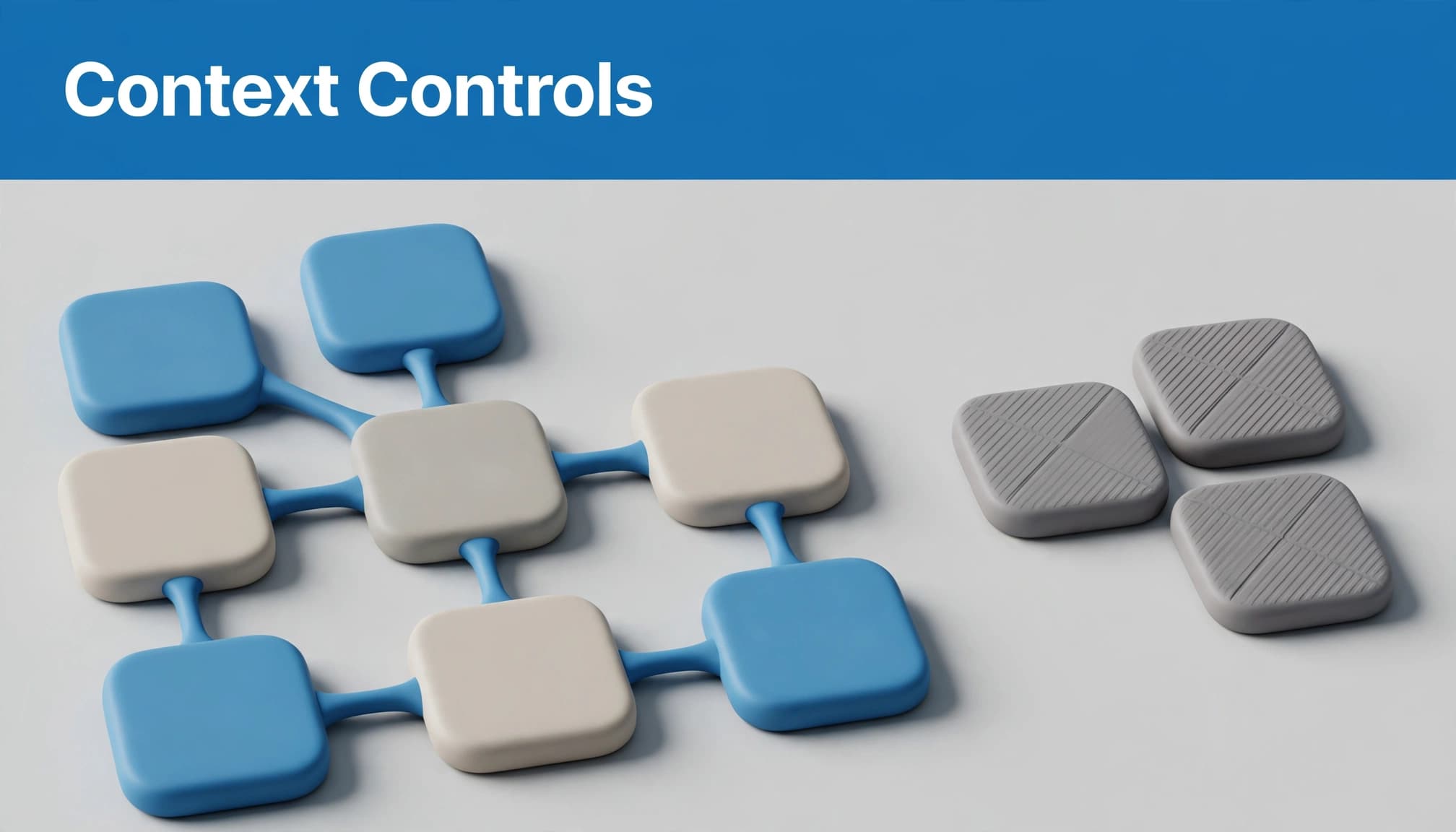 Blue banner reading 'Context Controls' above connected blue and neutral tiles with grey blocked tiles.