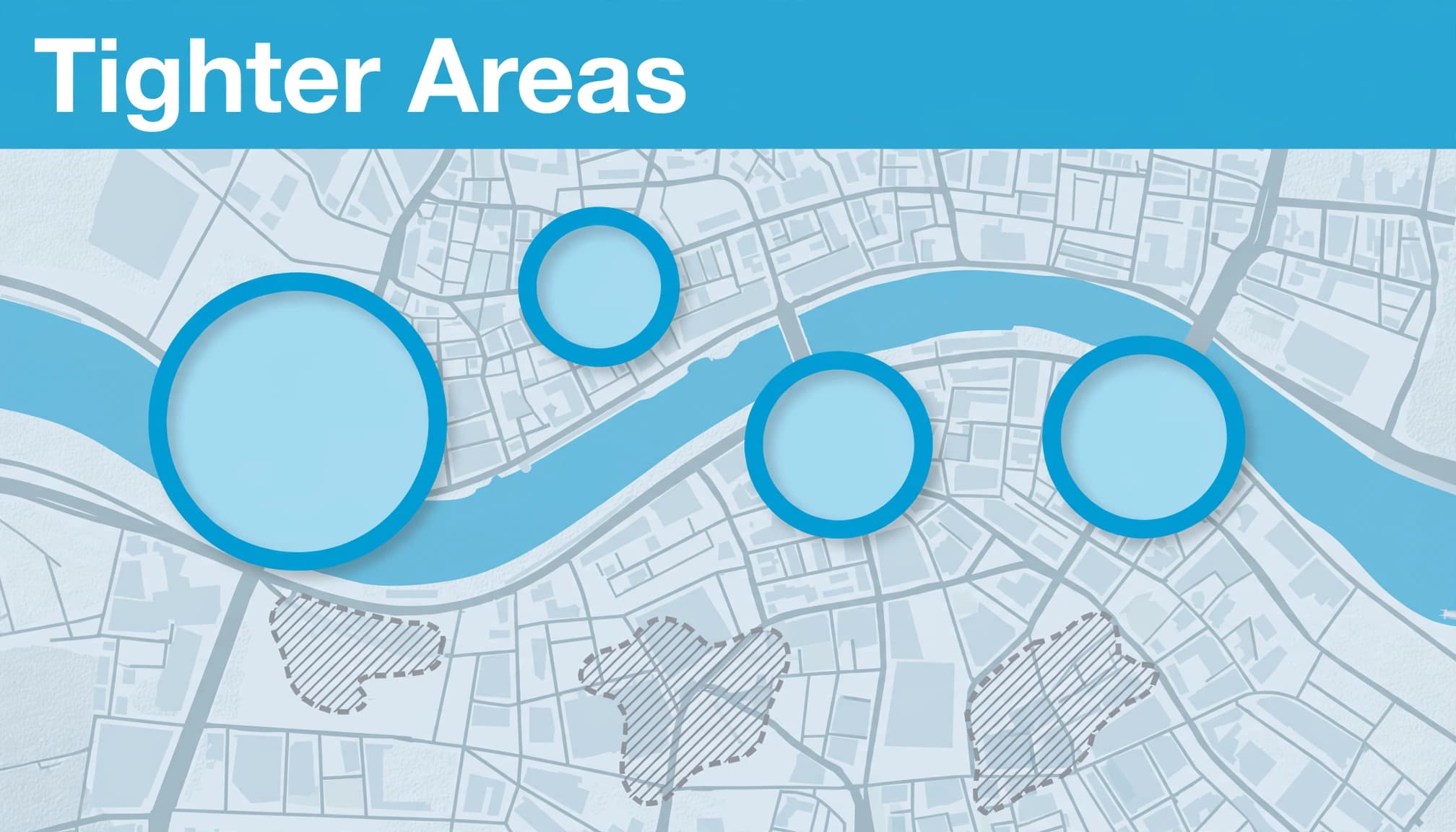 An illustrated map with service-area circles and the headline Tighter Areas.