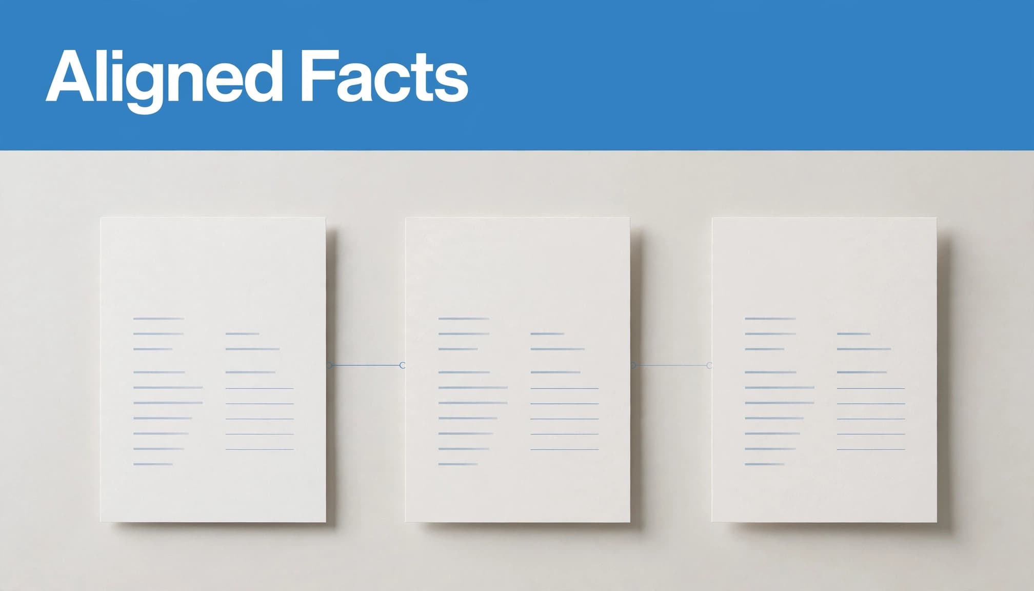 Three paper language cards linked beneath a blue headline strip.