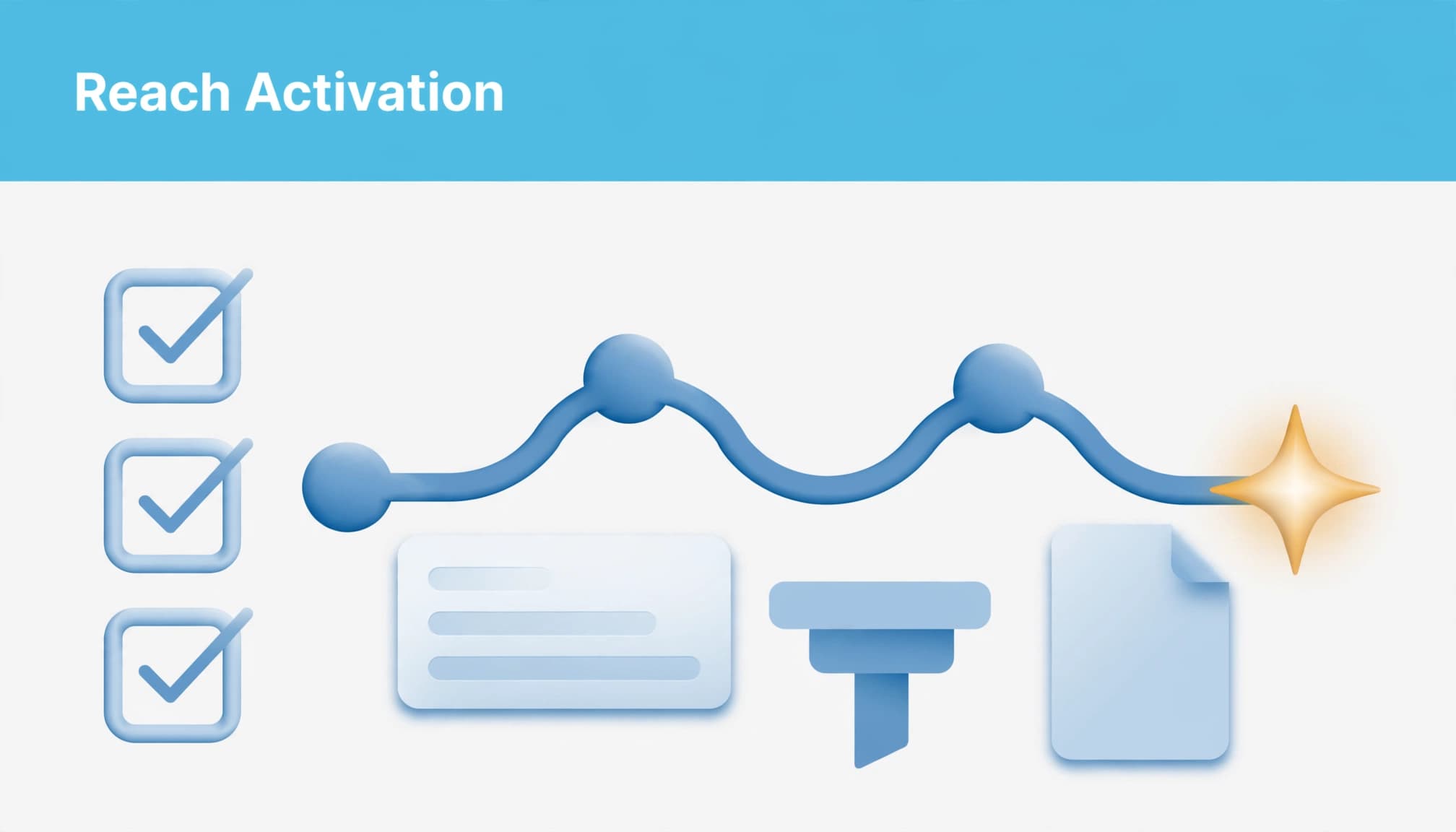 Vector illustration showing a progress path ending in a success star, with headline Reach Activation.