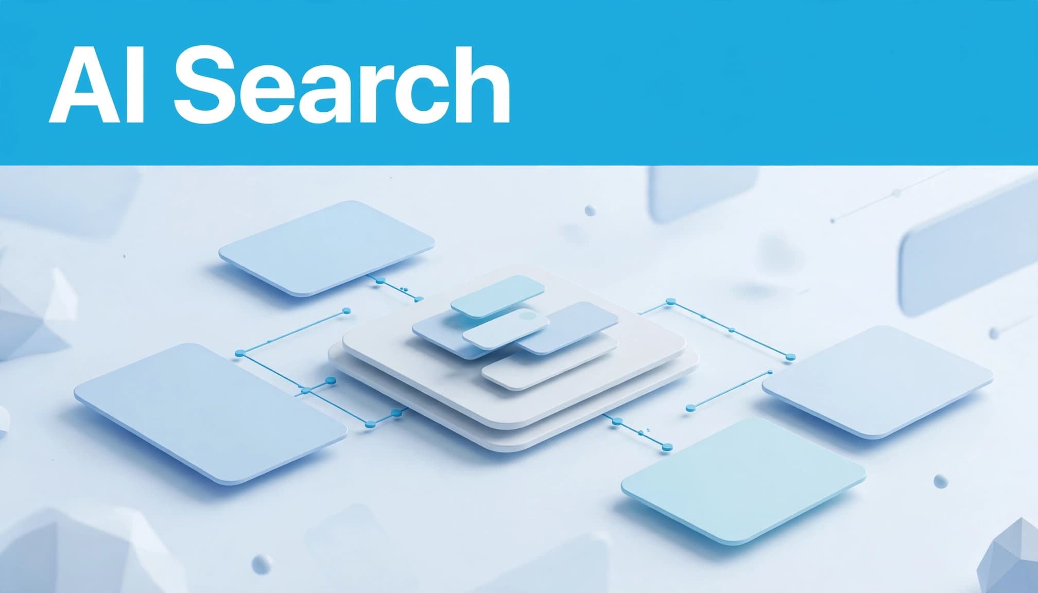 Source cards and citation markers surround a central search result card.