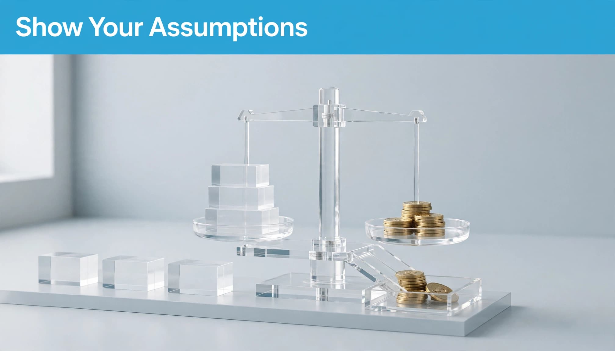 A glass scale, percentage blocks, and GBP coins sit beside an output tray.